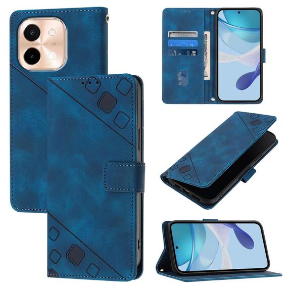 Per vivo Y28 4G Custodia in pelle goffrata con effetto pelle (blu)