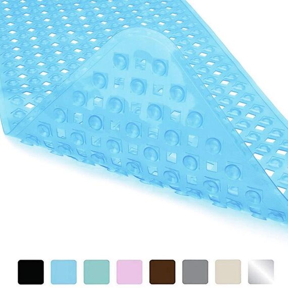 Tappetino da bagno antiscivolo Tappetini da bagno con taglio diamantato con fori di scarico e ventosa 88 x 40 cm (blu trasparente)