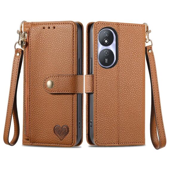 Custodia per telefono in pelle con cordino per cerniera Love For Honor Play 50 Plus (marrone)