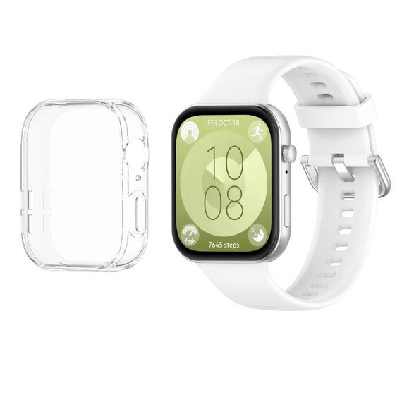 Per Huawei Watch Fit3 cinturino morbido in silicone + set custodia protettiva trasparente per orologio (bianco)