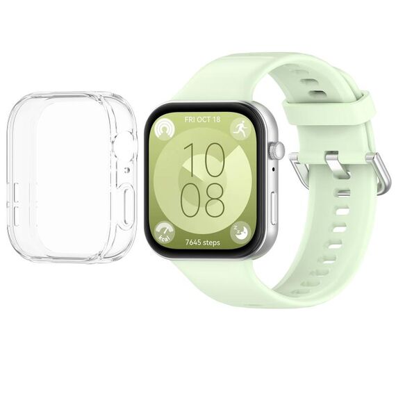 Per Huawei Watch Fit3 cinturino in silicone morbido + set di custodie protettive per orologio trasparente (verde)