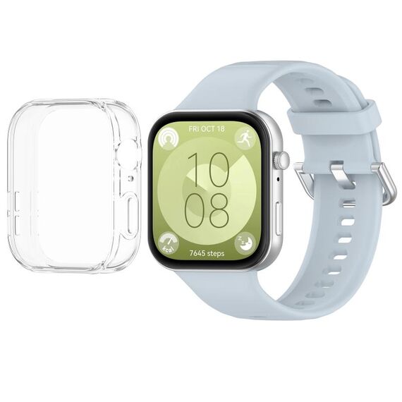 Per Huawei Watch Fit3 cinturino in silicone morbido + set di custodie protettive per orologio trasparente (azzurro)