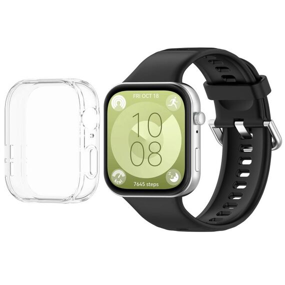 Per Huawei Watch Fit3 cinturino in silicone morbido + set custodia protettiva per orologio trasparente (nero)