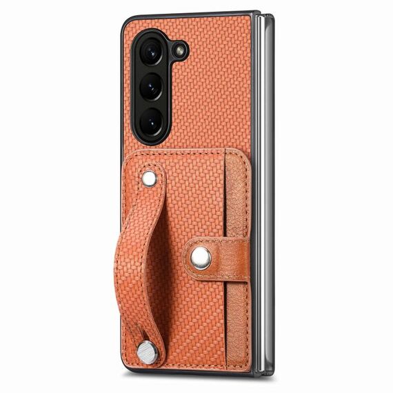 Per Samsung Galaxy Z Fold6 Custodia per cellulare con supporto per carta da polso con supporto per carte (marrone)