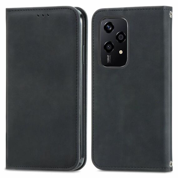 Custodia per telefono in pelle magnetica con chiusura a scatto per Honor 200 Lite Global Retro Skin Feel (nera)