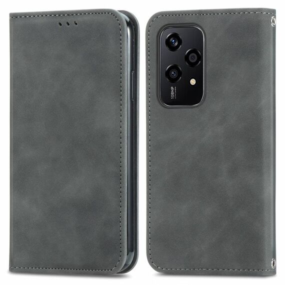 Per Honor 200 Lite Custodia per telefono in pelle con vibrazione magnetica Global Retro Skin Feel (grigio)