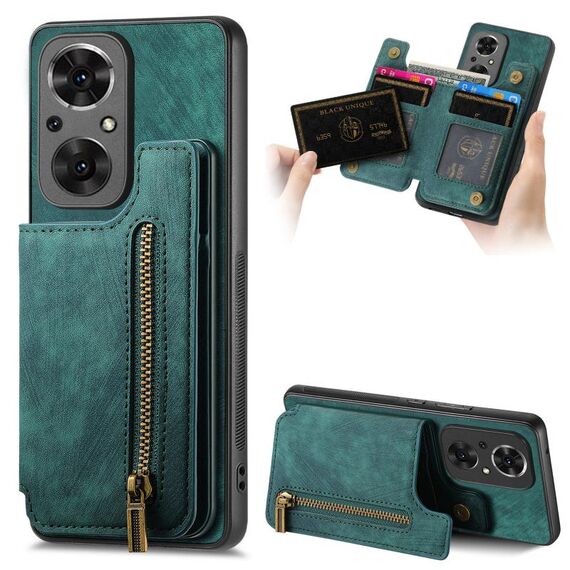 Custodia per telefono posteriore con cerniera in pelle retrò per Honor 50 SE (verde)