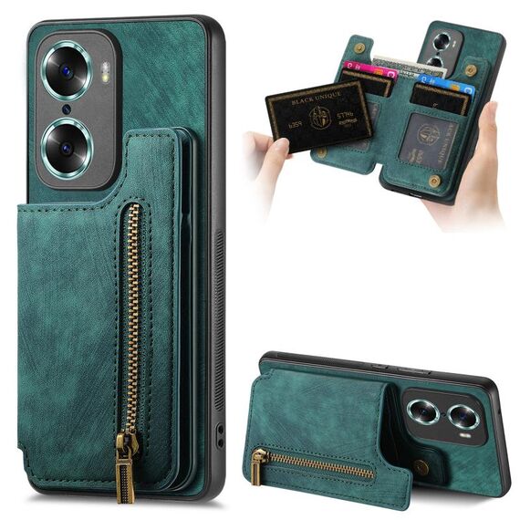 Custodia per telefono posteriore con cerniera a portafoglio in pelle retrò per Honor 60 (verde)