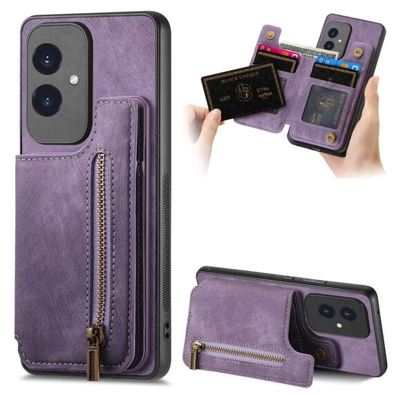 Custodia per telefono posteriore con cerniera in pelle retrò per Honor 100 (viola)
