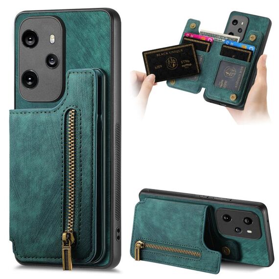 Custodia per telefono posteriore con cerniera in pelle retrò per Honor 100 Pro (verde)