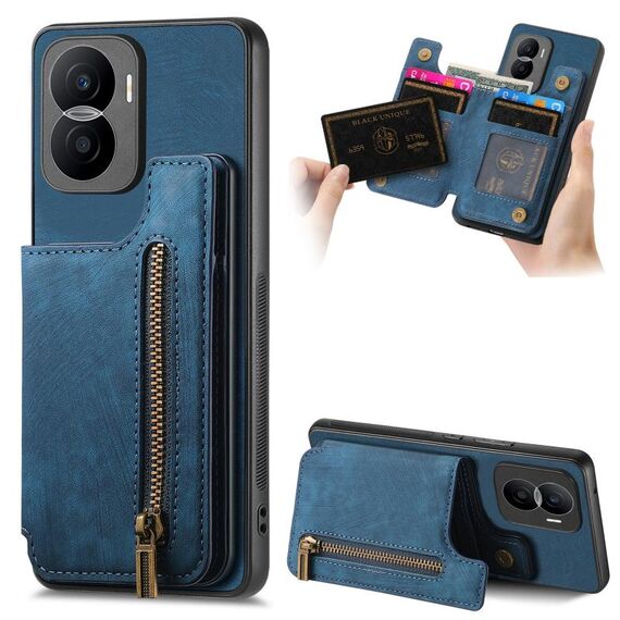 Custodia per telefono posteriore con cerniera in pelle retrò per Honor X40i (blu)