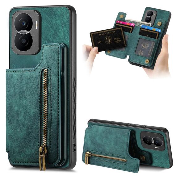 Custodia per telefono posteriore con cerniera in pelle retrò per Honor X40i (verde)