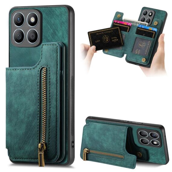Custodia per telefono posteriore con cerniera in pelle retrò per Honor X8b (verde)