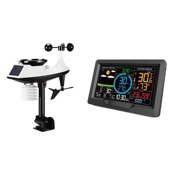 Stazione meteorologica wireless Velocità del vento Rilevamento della direzione della pioggia e del vento Orologio delle previsioni del tempo (nero)