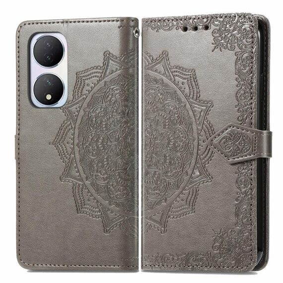Per vivo Y100 IDN Mandala Fiore Custodia in pelle goffrata (grigio)