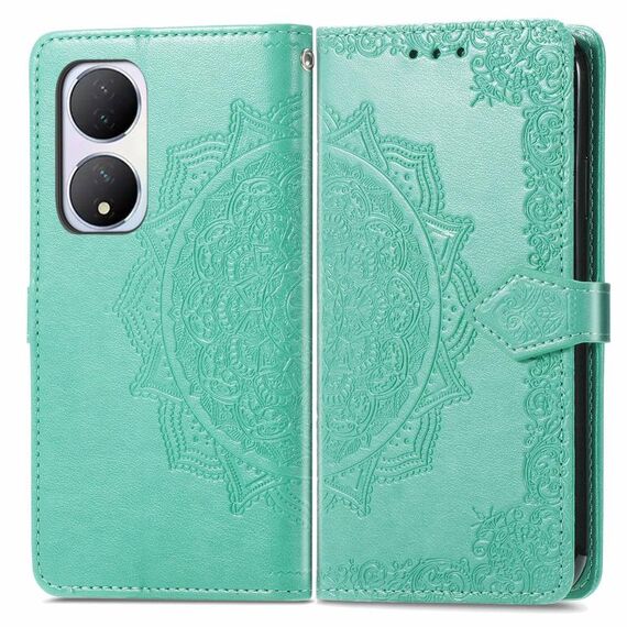 Custodia per telefono in pelle con motivo floreale in rilievo IDN per vivo Y100 (verde)