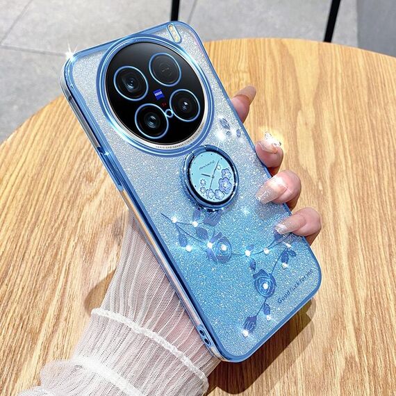 Per vivo X100 Ultra Gradient Glitter Immortal Flower Ring Custodia per telefono all-inclusive (Bule)