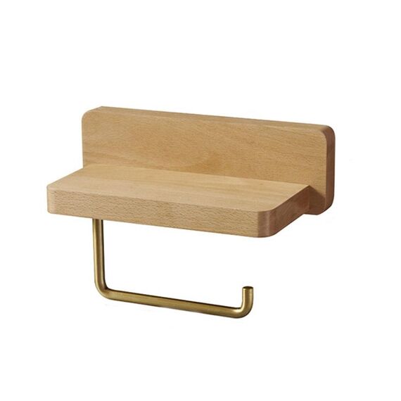 Portasciugamani da parete in legno di faggio da 20 cm. Portarotolo da bagno con mensola