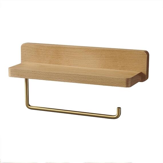 Portasciugamani da parete in legno di faggio da 30 cm, portarotolo da bagno