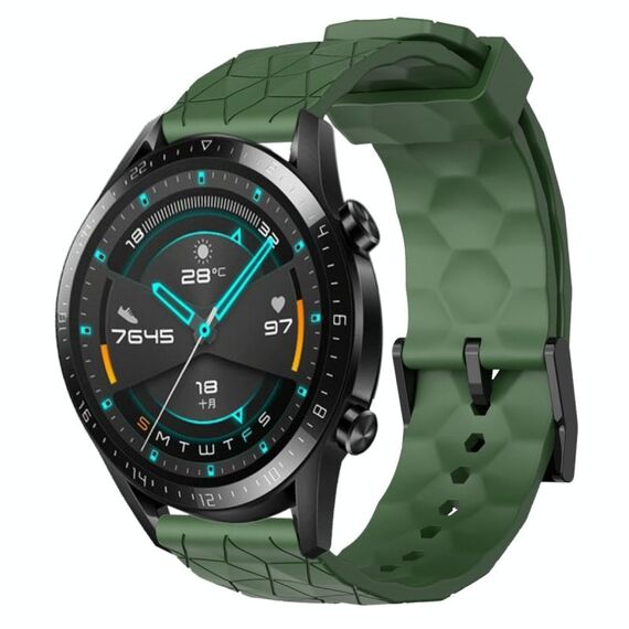 Per Huawei GT2 46mm 22mm Cinturino per orologio in silicone tinta unita con motivo a calcio (verde militare)