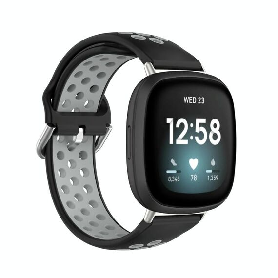 Per Fitbit Versa 3 Cinturino in silicone traspirante perforato bicolore (nero + grigio)