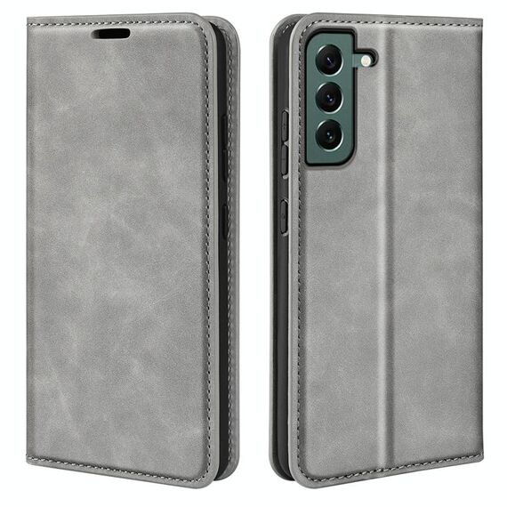 Per Samsung Galaxy S23+ 5G Custodia in pelle con ventosa magnetica retro-pelle (grigio)