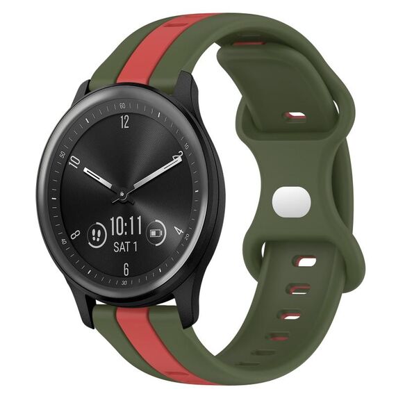 Cinturino per orologio in silicone bicolore con fibbia a farfalla da 20 mm per Garmin Vivomove Sport (rosso + verde militare)