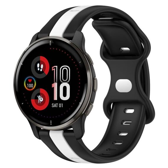 Per cinturino in silicone bicolore con fibbia a farfalla da 20 mm Garmin Venu 2 Plus (nero + bianco)
