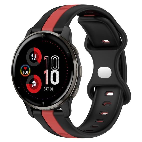 Per cinturino in silicone bicolore con fibbia a farfalla da 20 mm Garmin Venu 2 Plus (nero + rosso)