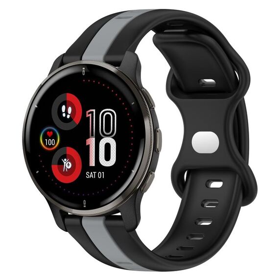 Per cinturino in silicone bicolore con fibbia a farfalla da 20 mm Garmin Venu 2 Plus (nero + grigio)