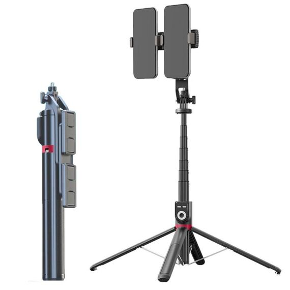 Bastoncini per selfie Bluetooth pieghevoli rotanti a 360 gradi Live Stand, Spec: P225 TK (doppia clip)