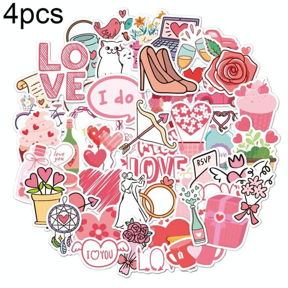 4 set Regali di San Valentino Adesivi decorativi Adesivo per tazza d'acqua impermeabile per cartoni animati, Spec: N14