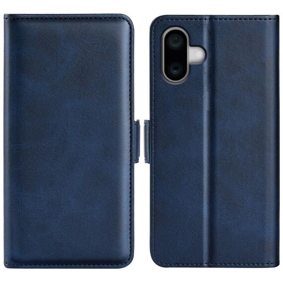 Per iPhone 16 Plus Custodia per telefono in pelle con chiusura orizzontale con fibbia magnetica su entrambi i lati (blu scuro)