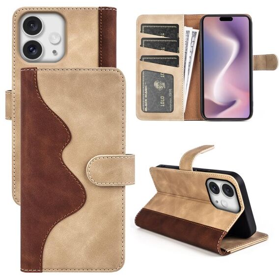 Custodia per telefono in pelle con chiusura orizzontale con cuciture per iPhone 16 Pro (gialla)