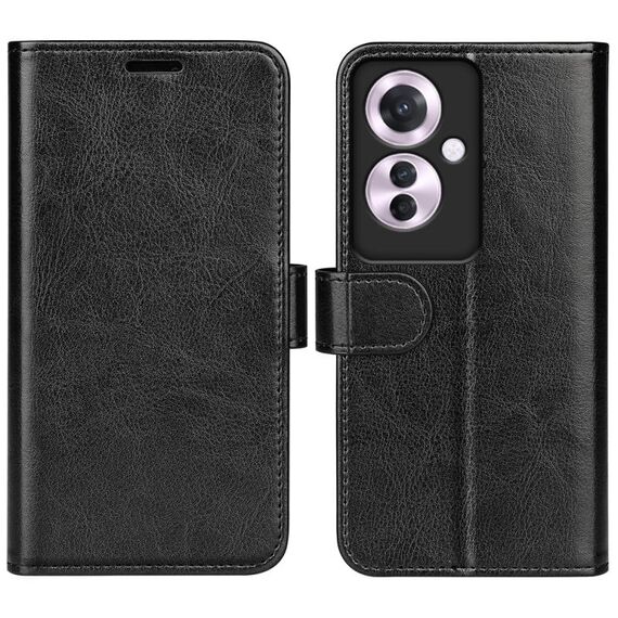 Per OPPO Reno11 F 5G R64 Custodia per cellulare in pelle con texture orizzontale (nera)