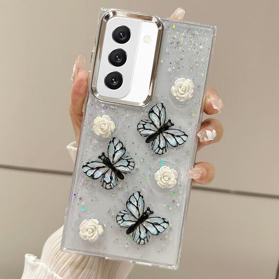 Per Samsung Galaxy S22+ 5G Custodia per telefono in TPU con glitter tridimensionale a farfalla (blu)