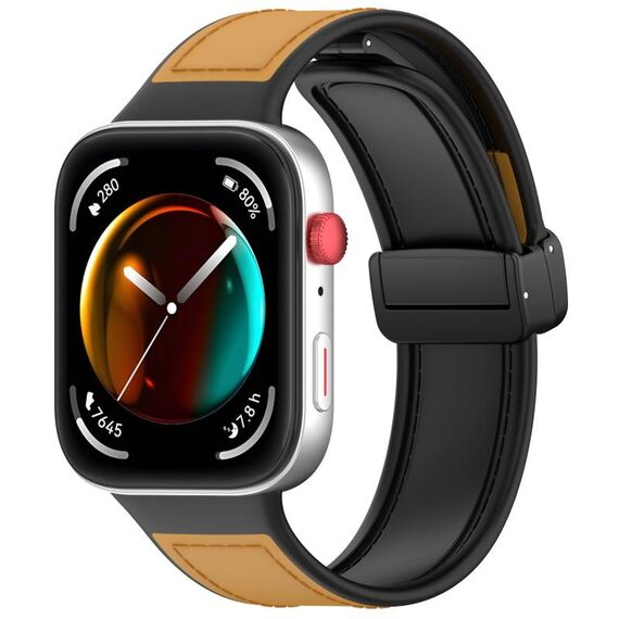 Per Huawei Watch Fit 3 cinturino in pelle con fibbia pieghevole in silicone (marrone)