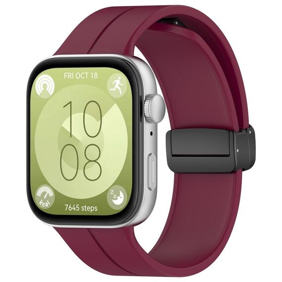 Per Huawei Watch Fit3 Cinturino in silicone con fibbia pieghevole magnetica (rosso vino)