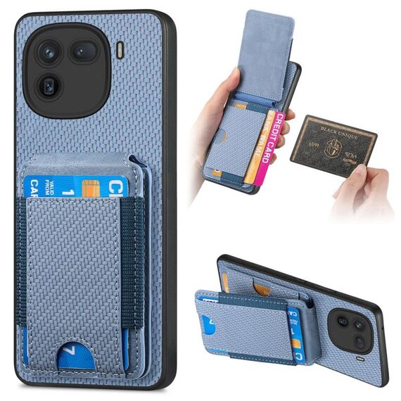 Per vivo iQOO 12 Pro Custodia per telefono con supporto a portafoglio verticale in fibra di carbonio (blu)