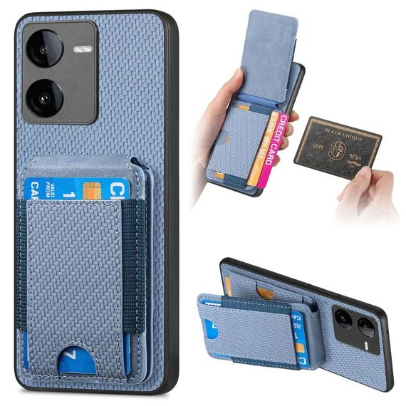 Per vivo iQOO Z8X Custodia per telefono con supporto a portafoglio verticale in fibra di carbonio (blu)