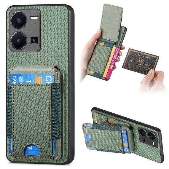 Custodia per telefono con supporto a portafoglio verticale in fibra di carbonio per vivo Y35 4G (verde)