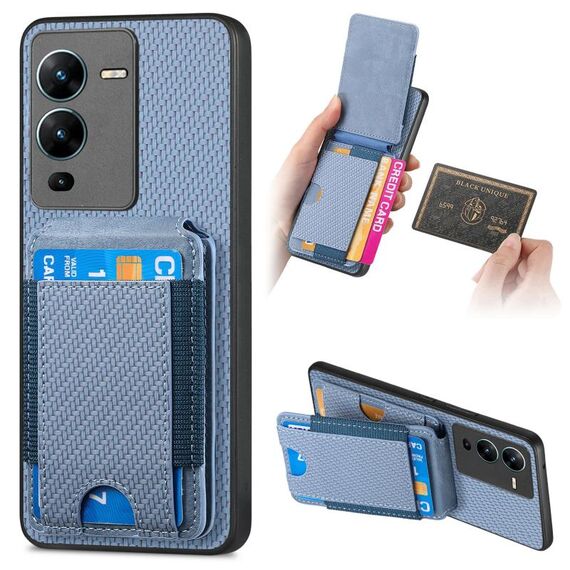Per vivo V25 Pro Custodia per telefono con supporto a portafoglio verticale in fibra di carbonio (blu)