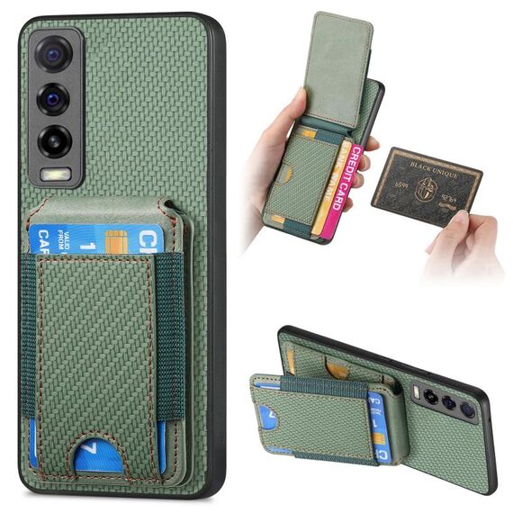 Custodia per telefono con supporto a portafoglio verticale in fibra di carbonio per vivo Y20 (verde)