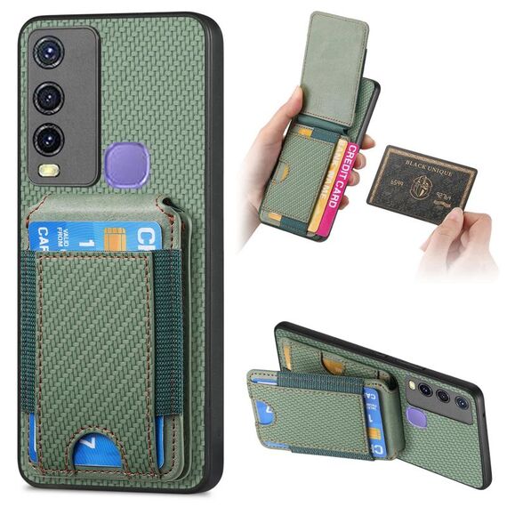 Per vivo Y50 Custodia per telefono con supporto a portafoglio verticale in fibra di carbonio (verde)