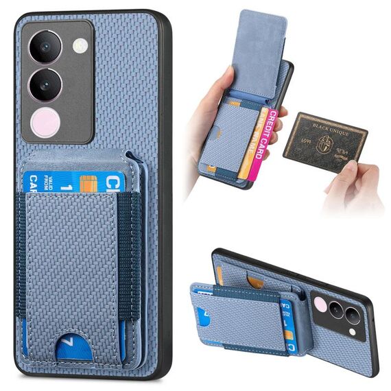 Per vivo S17 / S17 Pro / V29 Custodia per telefono con supporto a portafoglio con vibrazione verticale in fibra di carbonio (blu)