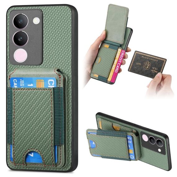 Per vivo S17 / S17 Pro / V29 Custodia per telefono con supporto a portafoglio verticale in fibra di carbonio (verde)