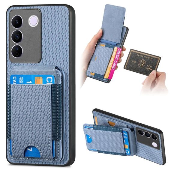 Custodia per telefono con supporto a portafoglio verticale in fibra di carbonio per vivo S16E/V27E (blu)