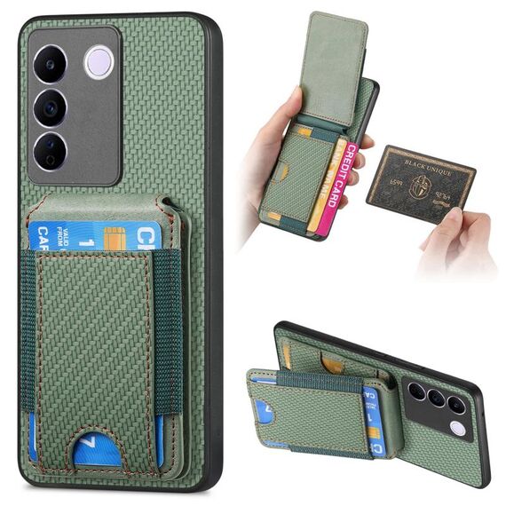 Custodia per telefono con supporto a portafoglio verticale in fibra di carbonio per vivo S16E/V27E (verde)