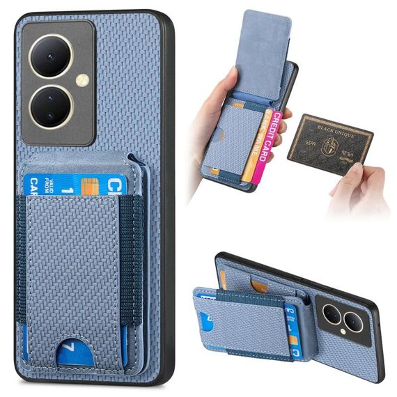 per vivo V29 Lite/Y78+ Custodia per telefono con supporto a portafoglio verticale in fibra di carbonio (blu)