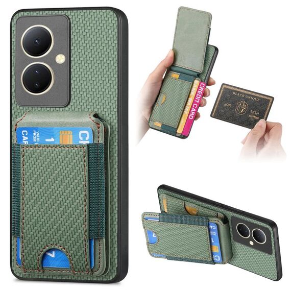 Custodia per telefono con supporto a portafoglio verticale in fibra di carbonio per vivo V29 Lite/Y78+ (verde)